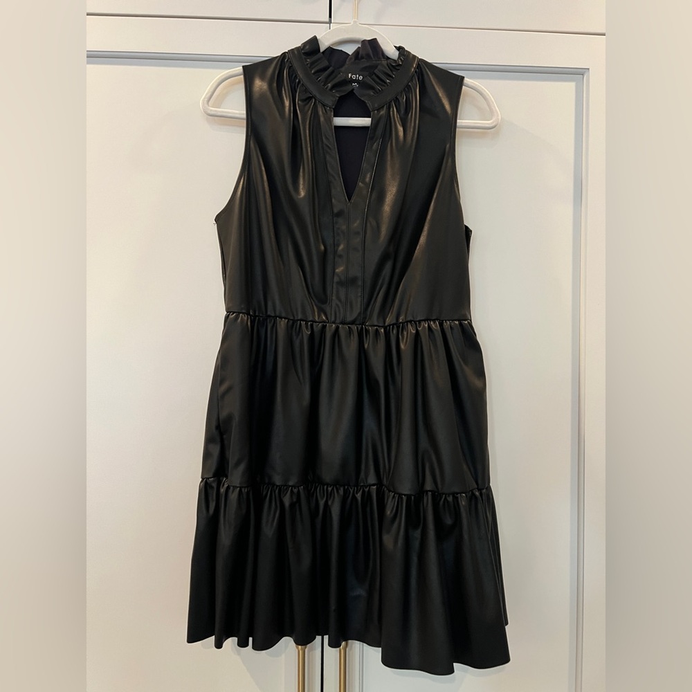 Fate Black Faux Leather Mini Dress